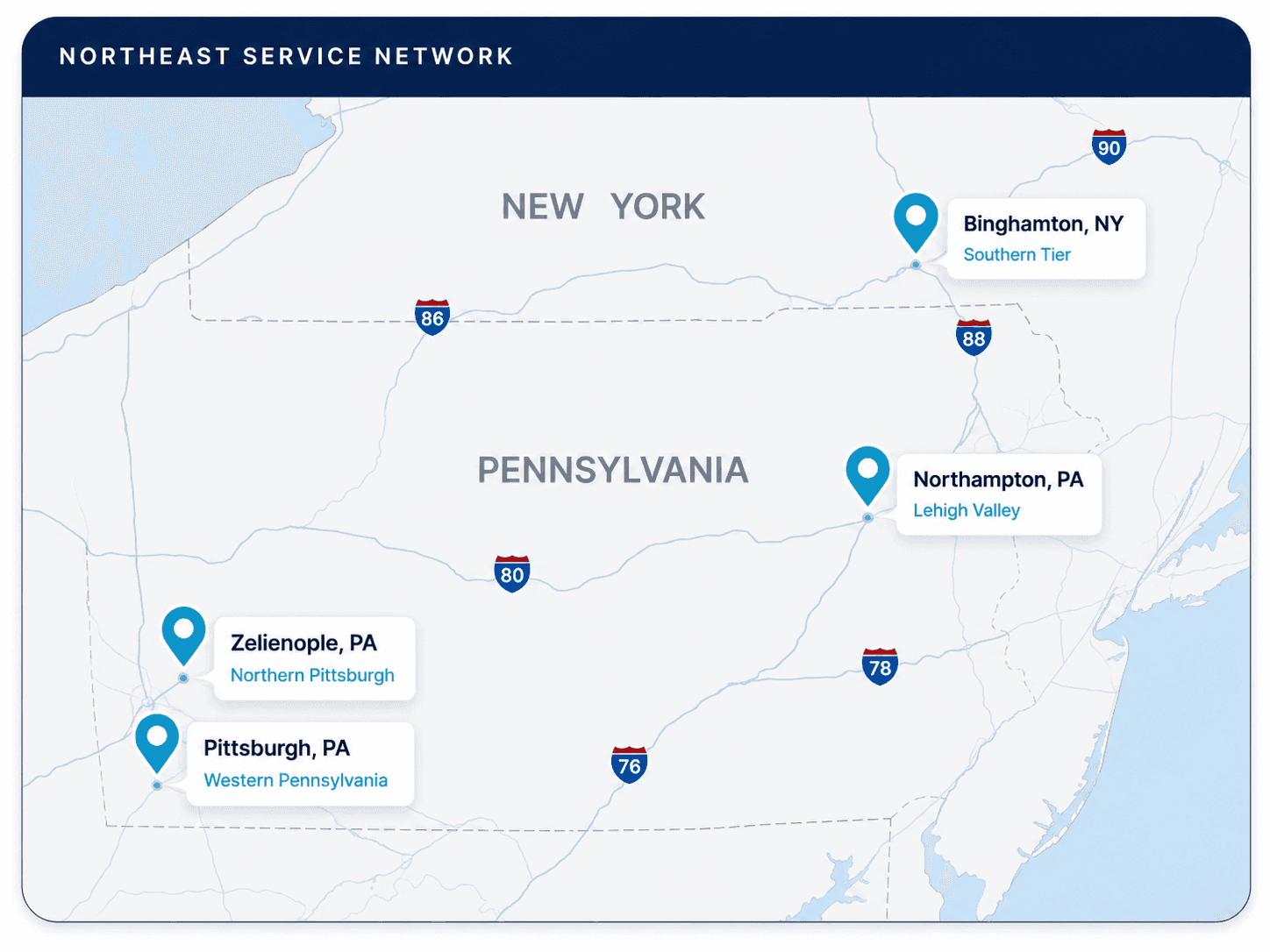 Sigma Fleet Services direct operating markets in Pittsburgh, Zelienople, Northampton, and Binghamton